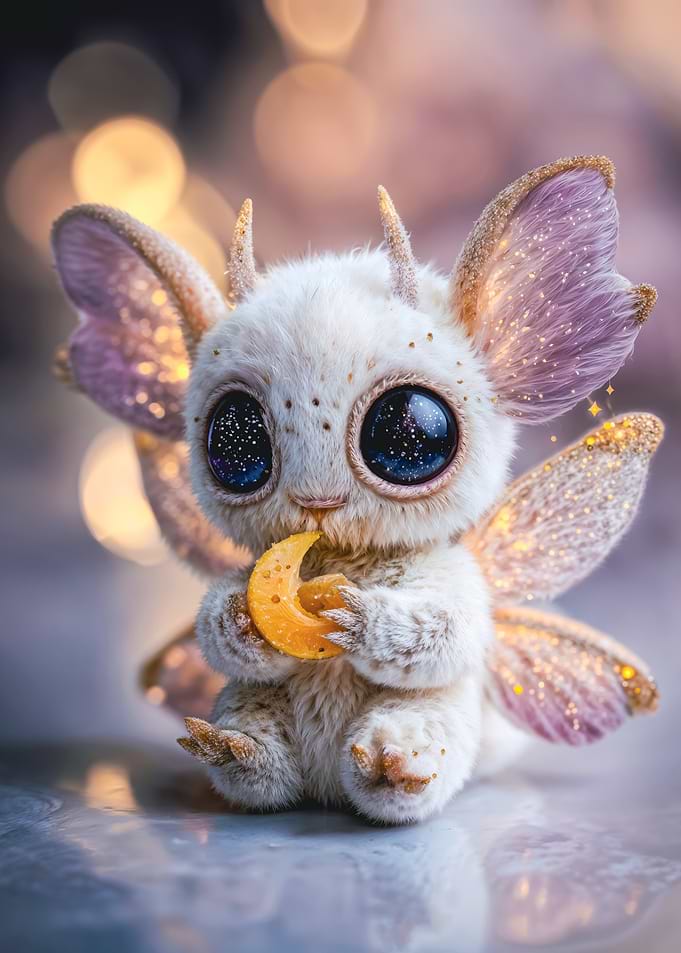 Cute Fluffy Creature Eating Moon