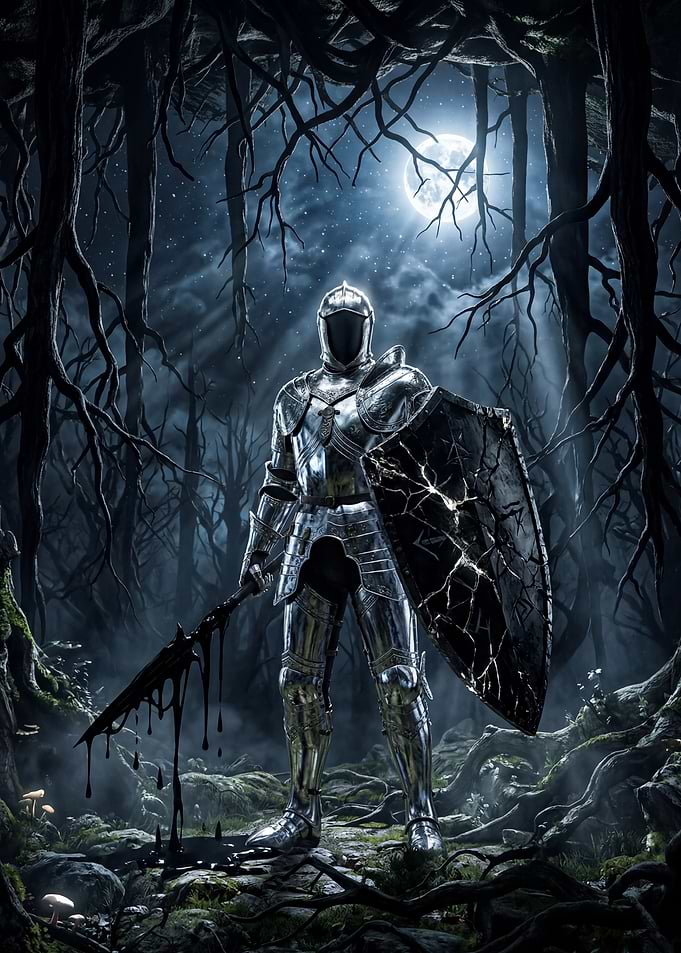 Knight in a dark forest