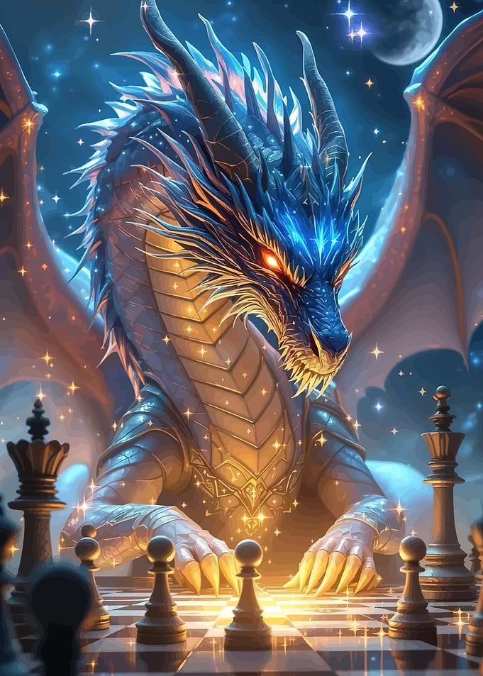 Dragon playing chess