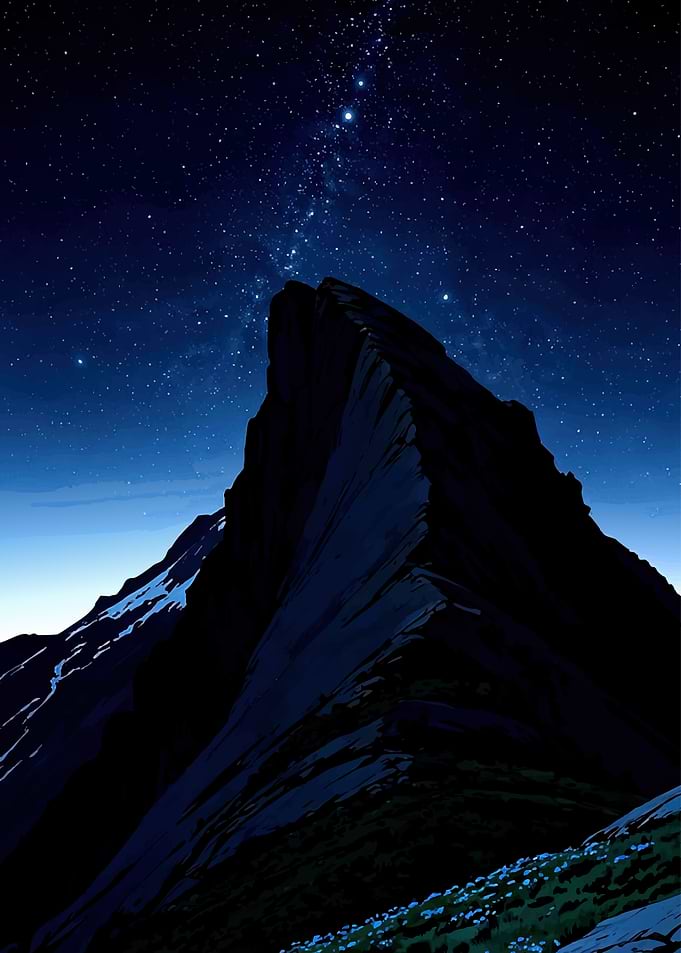 Starry Night Over Mountain Peak