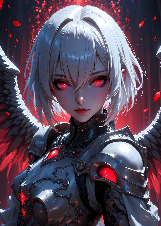 Anime Angel Warrior with Red Eyes