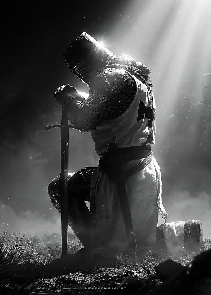 Kneeling Knight in Dramatic Light