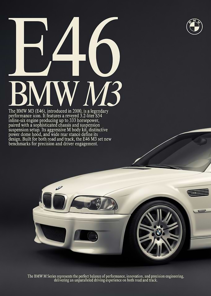 close up sleek white BMW M3 E46 car Poster