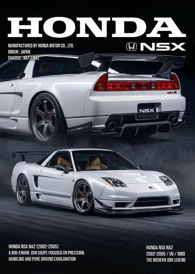 sleek white Honda NSX NA2 car poster