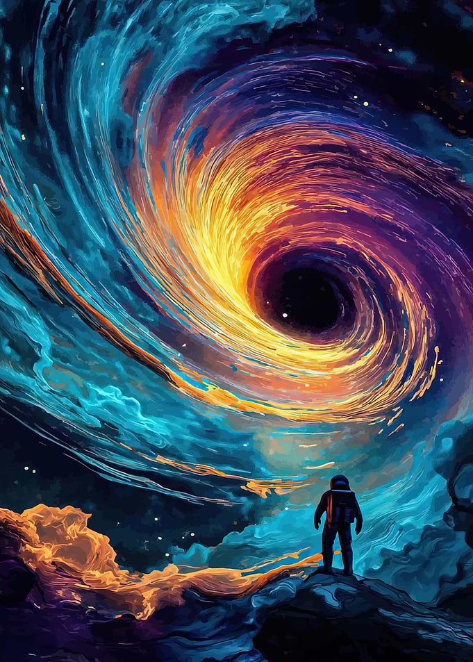 Astronaut Gazing at a Cosmic Vortex