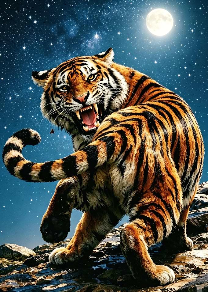 Fierce Tiger Under the Moon