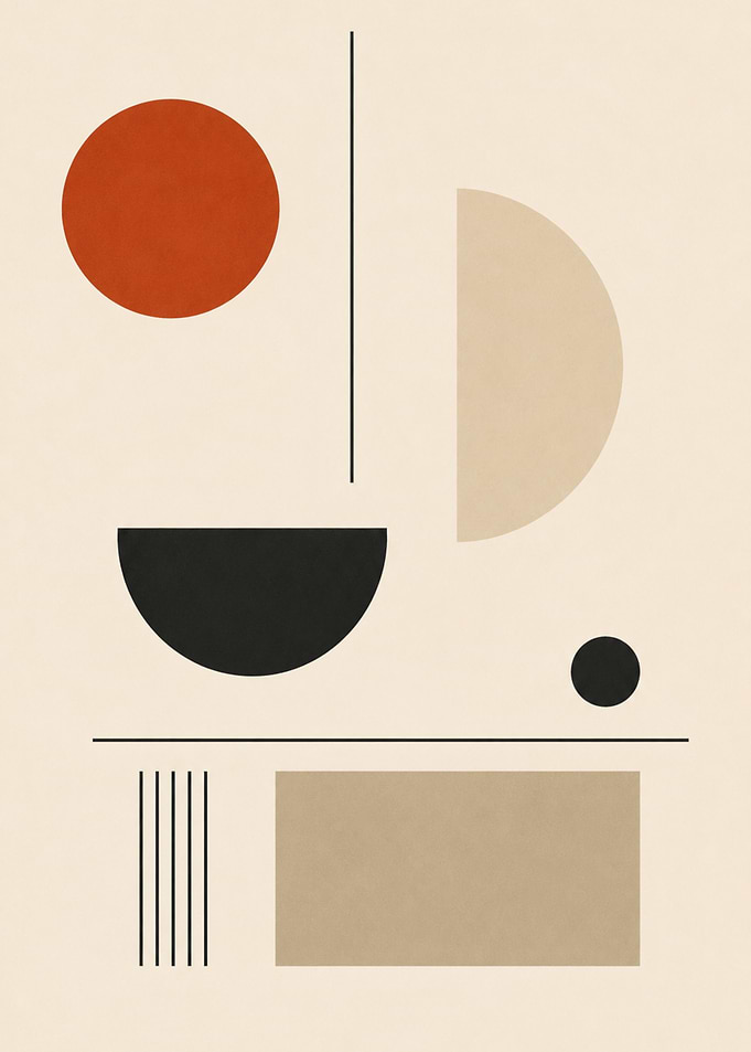 Abstract Geometric Composition with Circles and Rectangles, Minimalist Bauhaus Design