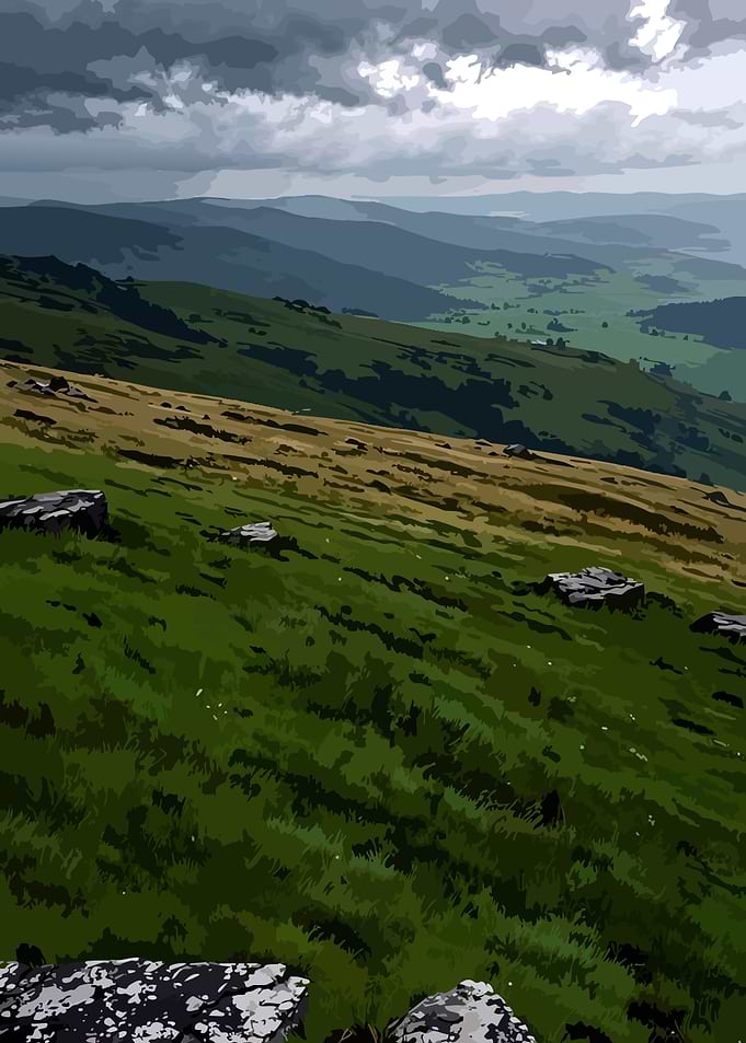 Rolling Hills Under Cloudy Sky