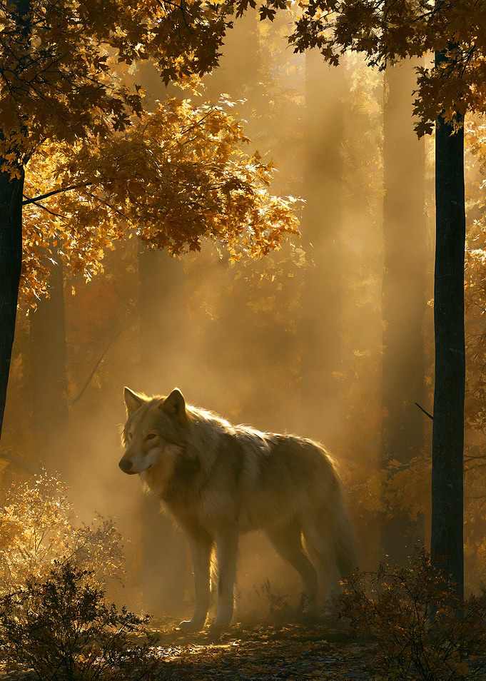 Wolf in Autumn Forest