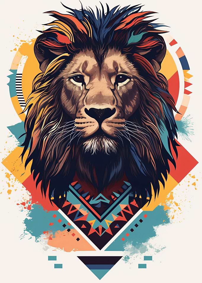 Stylized Lion with Geometric Patterns