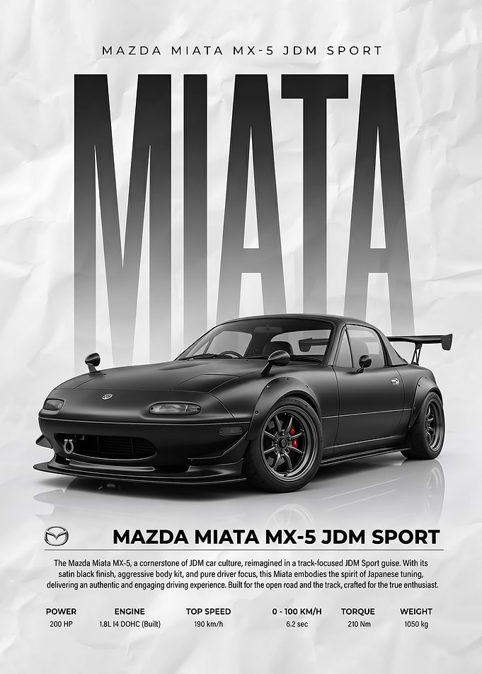 sleek black Mazda Miata MX-5 Sport Poster