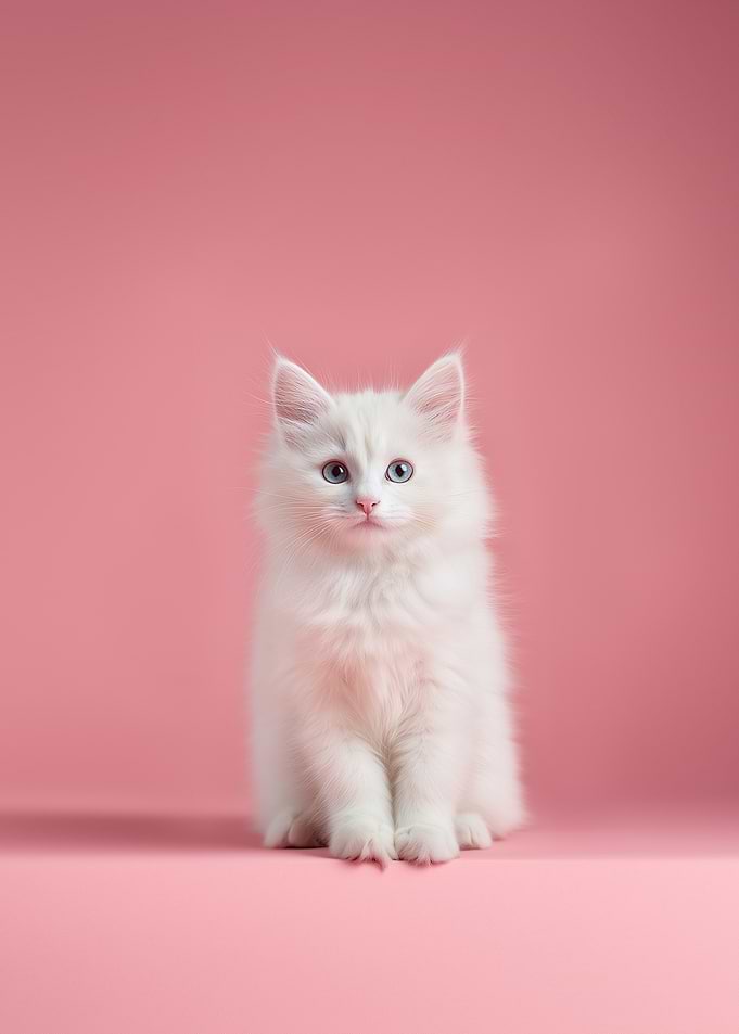 Fluffy White Kitten with Blue Eyes