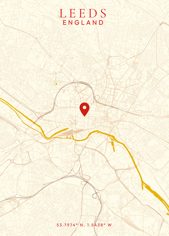 Leeds England Map with Location Pin