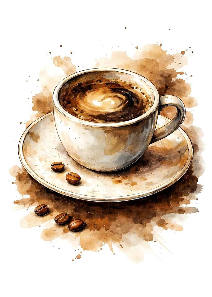 Watercolor Coffee Cup and Beans