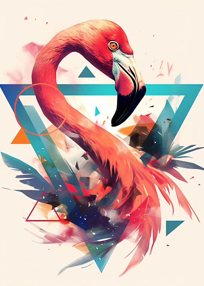 Abstract Flamingo with Geometric Shapes