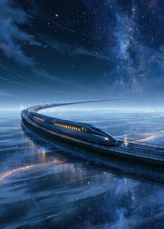 Futuristic Train Under a Starry Sky