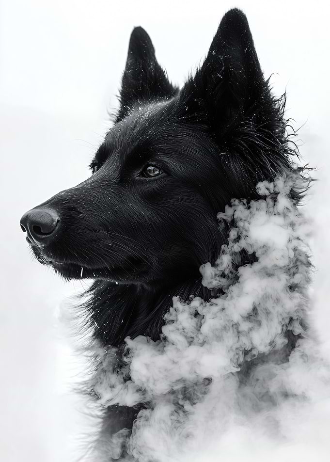 Black German Shepherd in Smoke