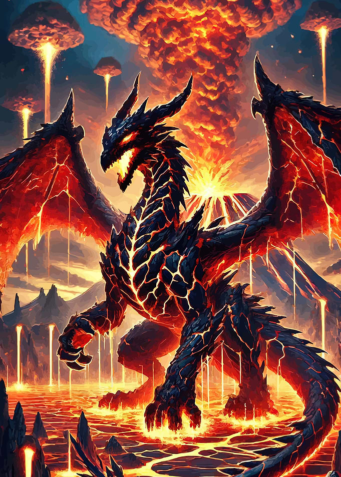 Lava Dragon in Volcanic Landscape