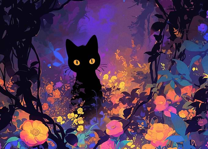 Black Cat in a Magical Forest