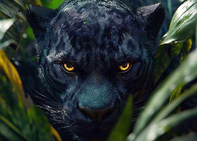 Black Panther with Glowing Eyes in Jungle