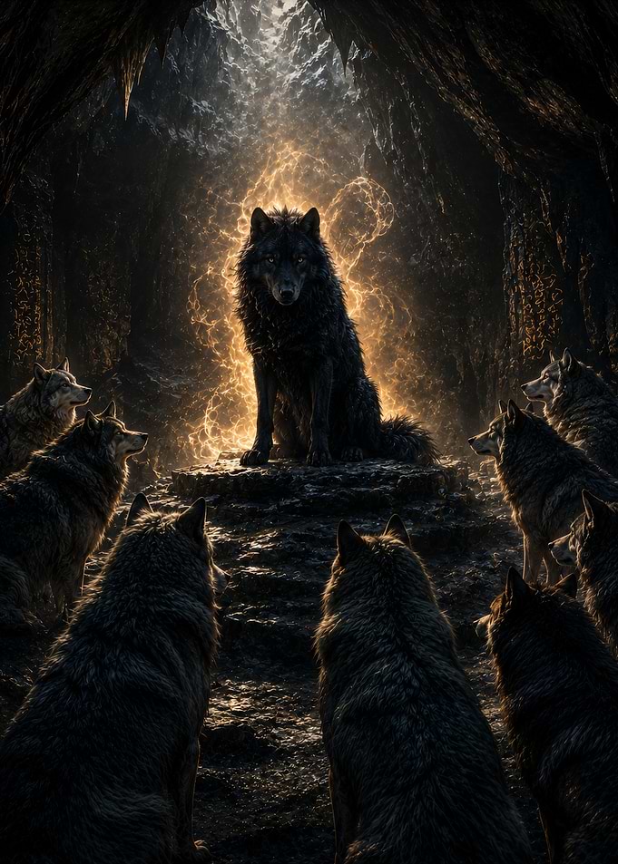 Wolf Pack in a Cave