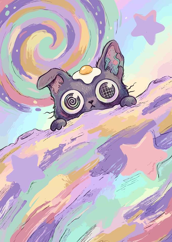 Surreal Cat with Fried Egg on Head