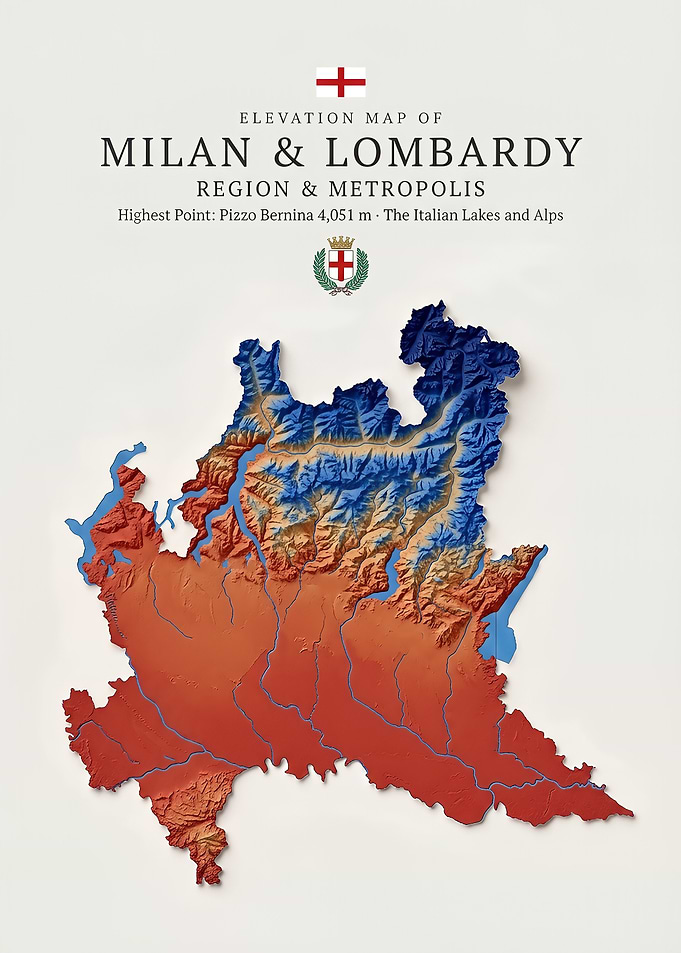 Elevation Map of Milan and Lombardy