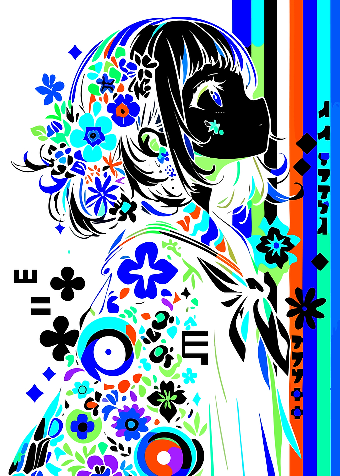 Vibrant Floral Anime Portrait