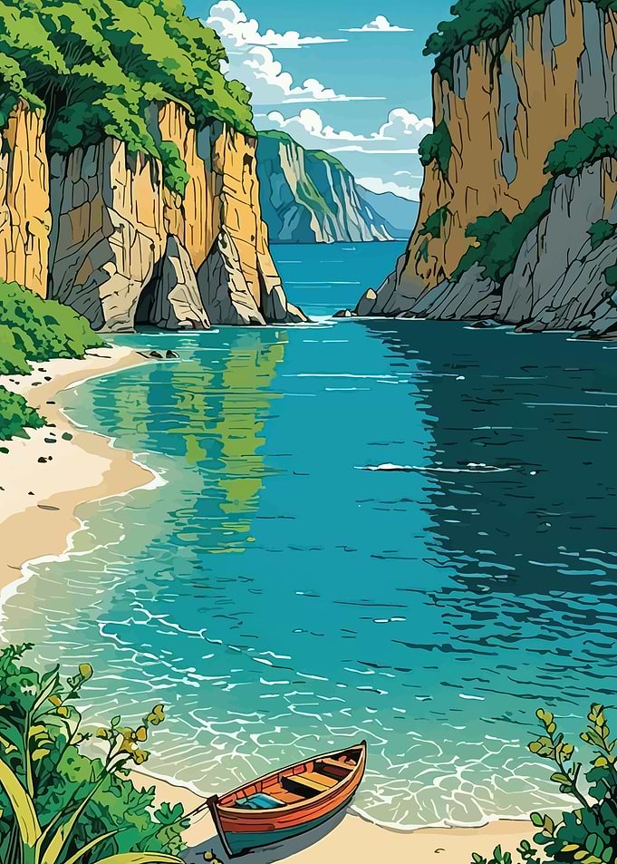 Serene Coastal Cove with Boat