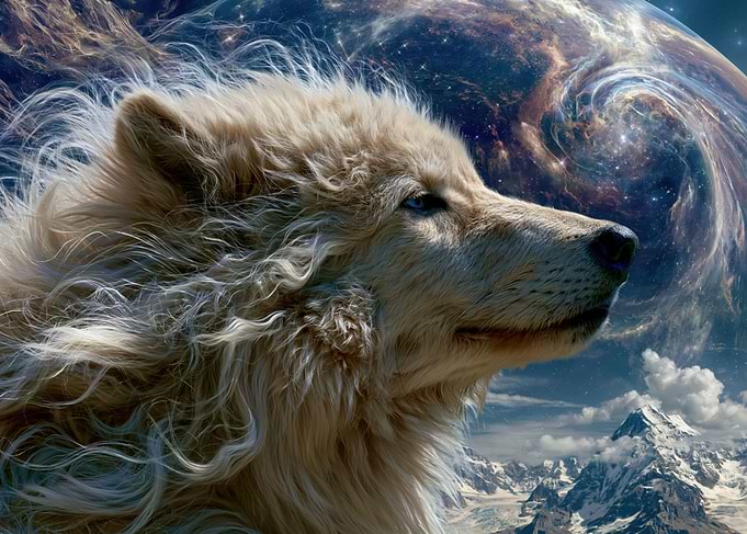 Wolf in Space and Mountains