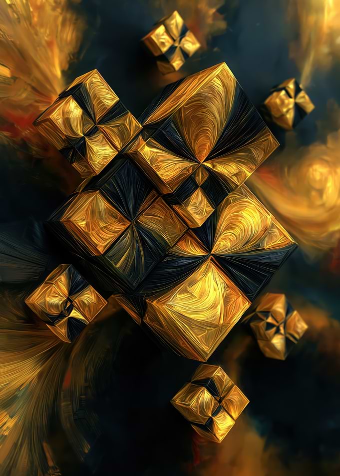 Golden and Black Cubes Abstract Art
