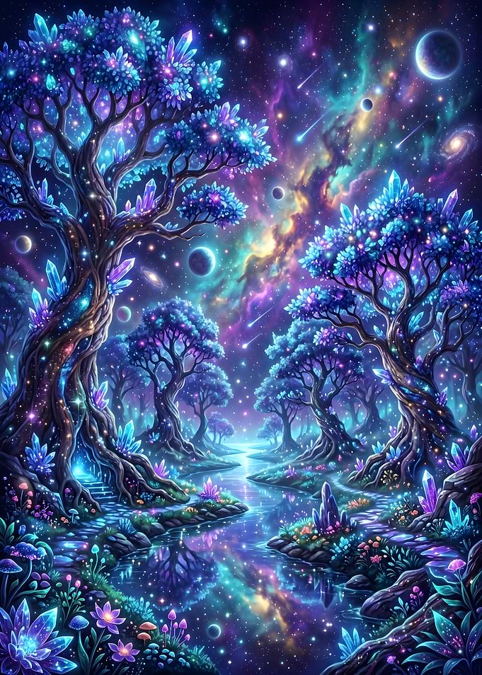 Enchanted Crystal Forest at Night