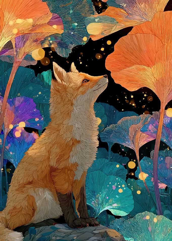 Fox in a mystical forest