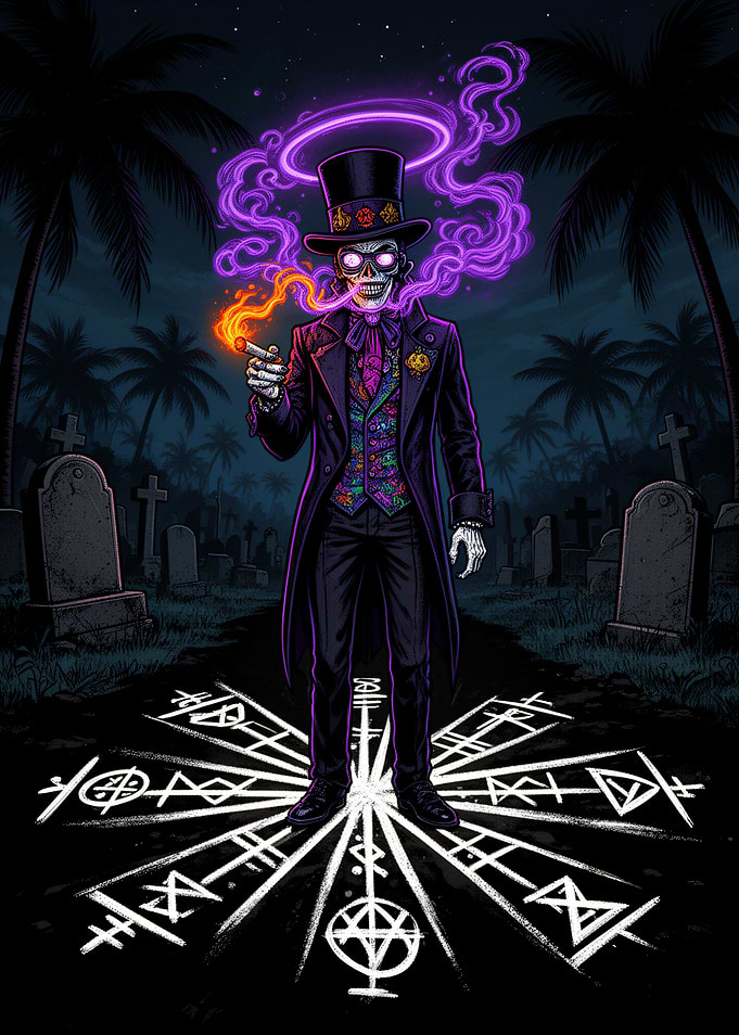 Skeleton in Top Hat Smoking Cigar in Cemetery