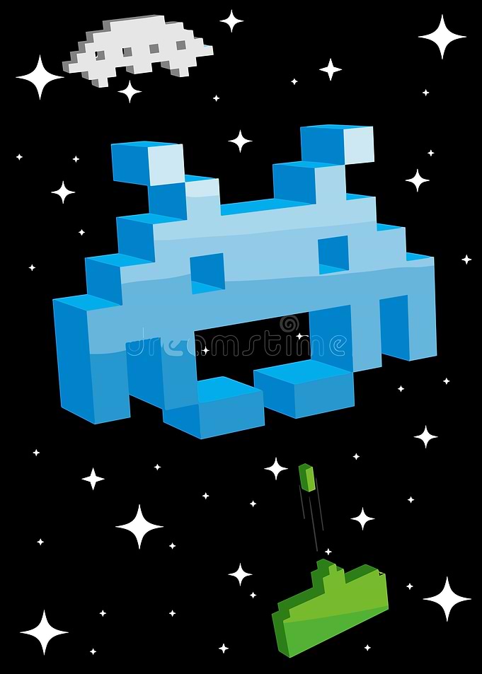 Retro Space Invader Game Art