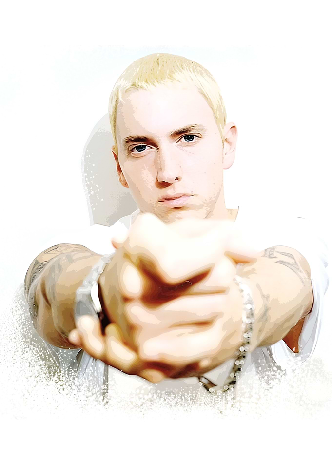 Eminem pointing forward
