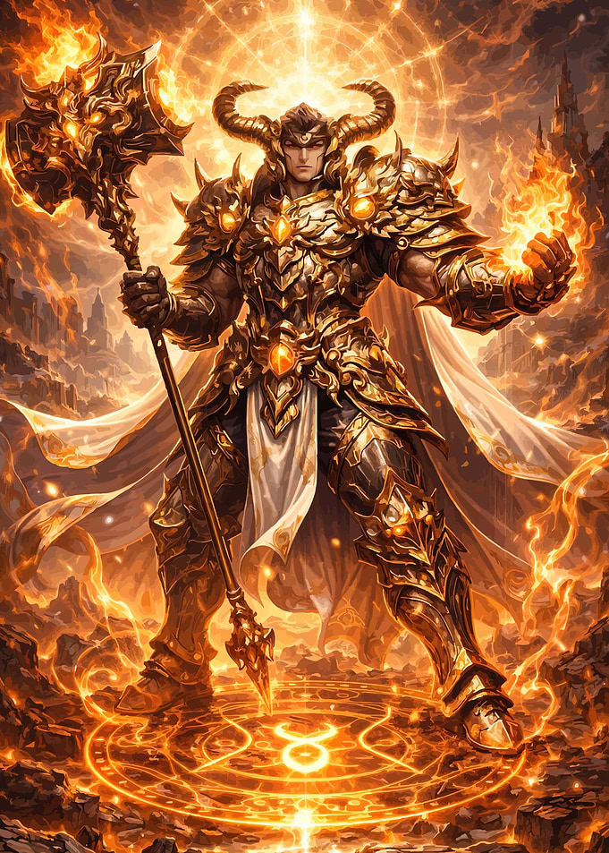 Fiery Warrior with Golden Armor