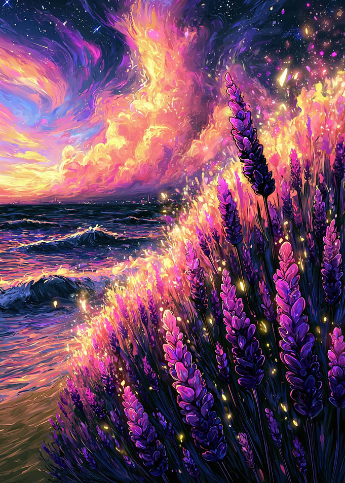 Dreamy Lavender Field by the Ocean