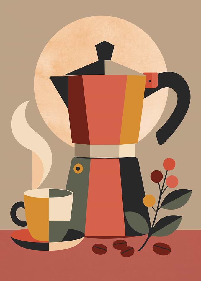 Scandi Moka Pot Coffee Wall Art – Retro Kitchen Coffee Decor