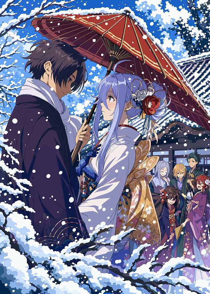 86 Anime Couple Under a Parasol in Snow