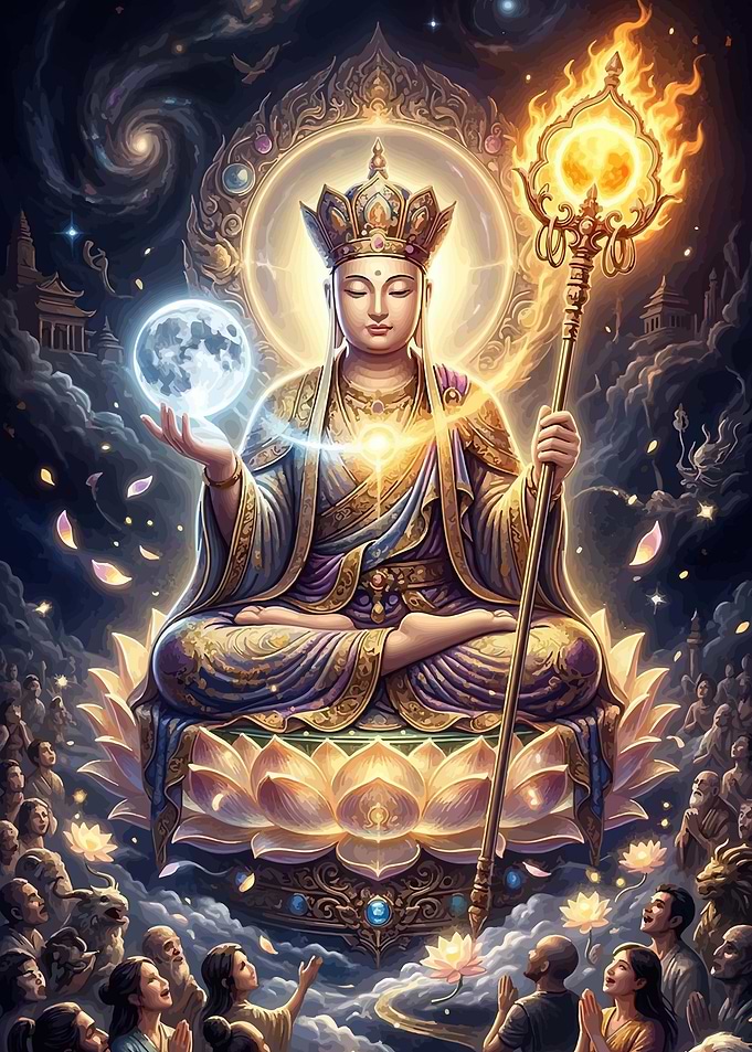 Buddha with Moon and Sun Staff