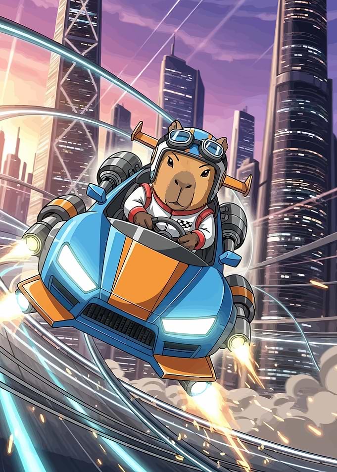 Capybara Racer in Futuristic City