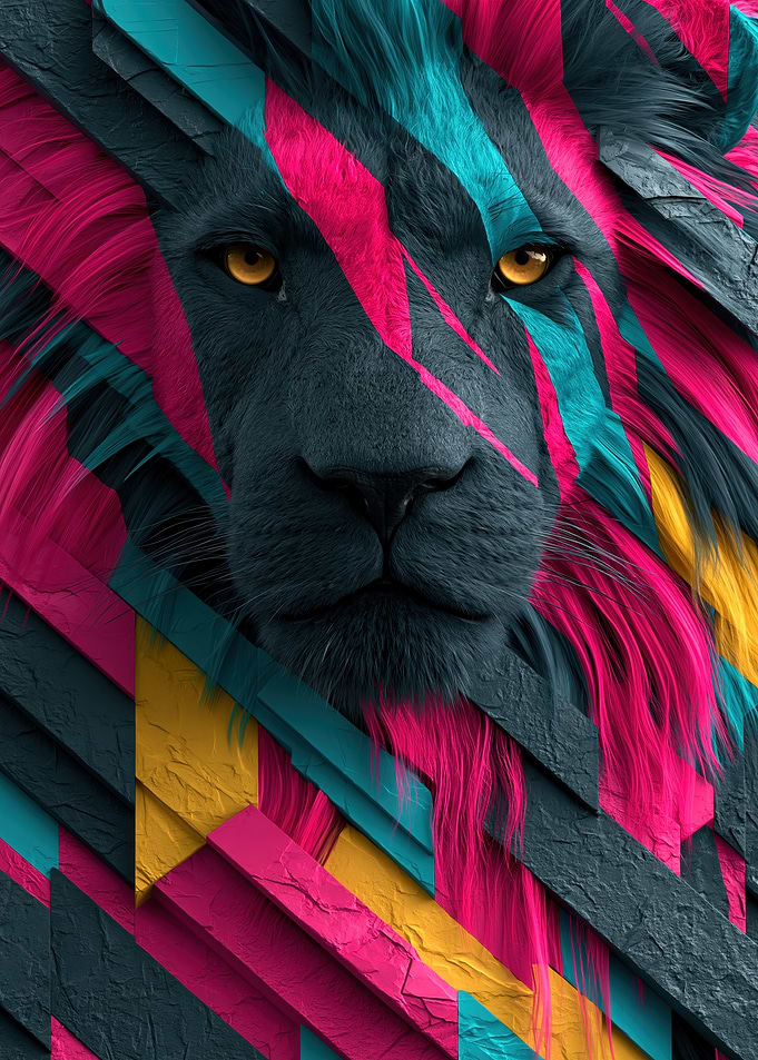 Stylized Lion Portrait with Geometric Patterns
