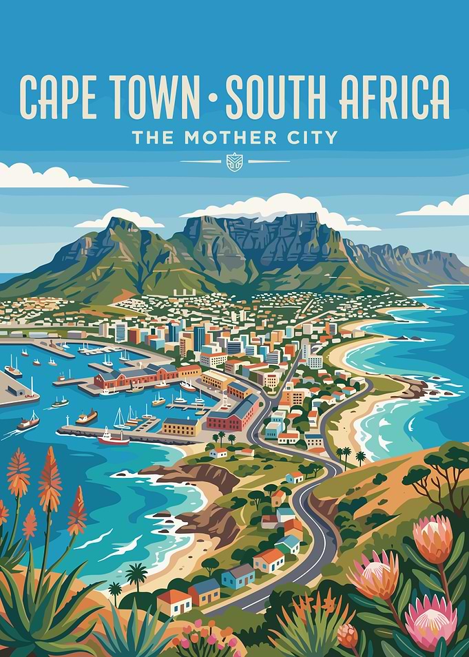 Cape Town South Africa Vintage Poster