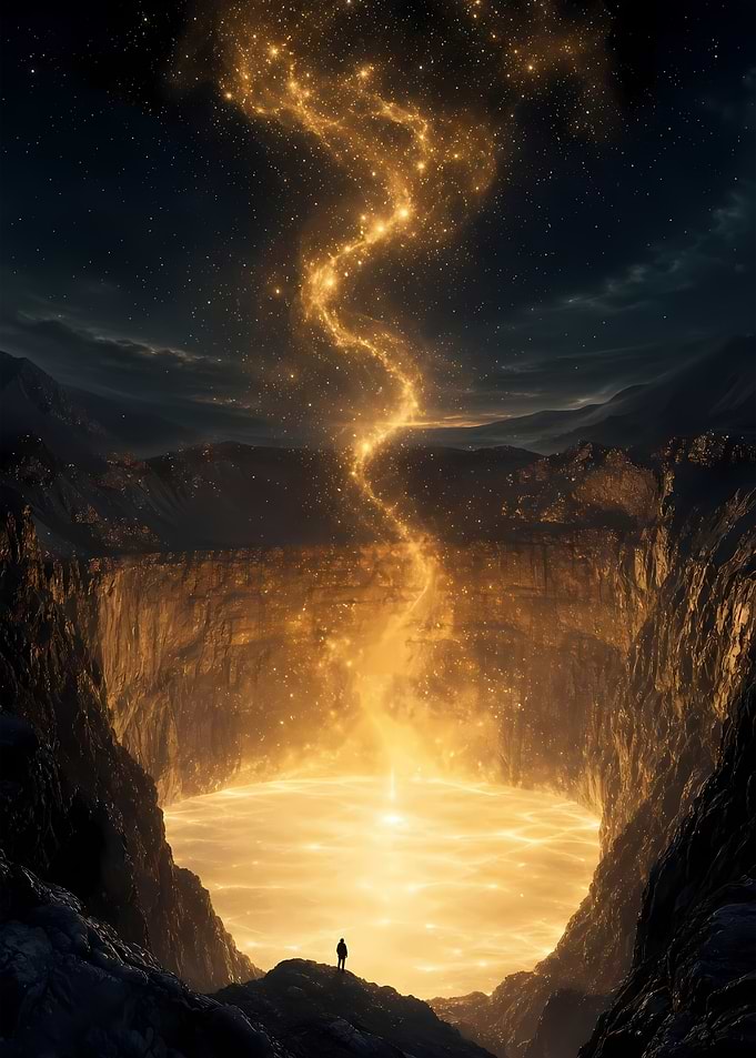 Cosmic Energy Flowing into a Crater