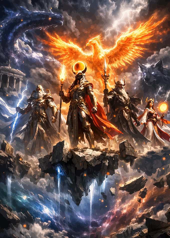 Mythological Gods and Creatures Cosmic Battle