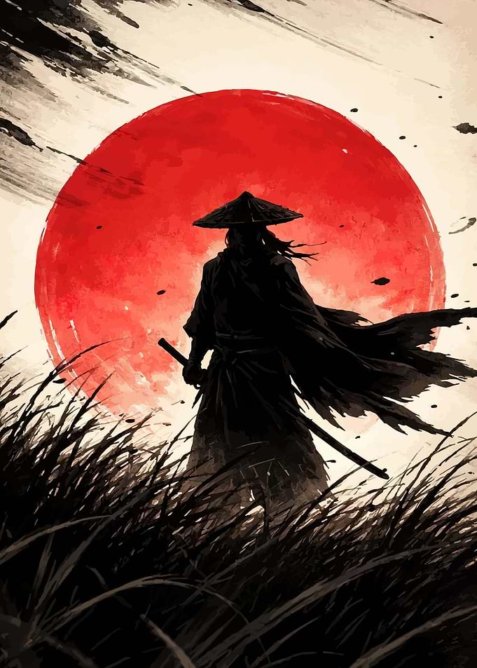 Samurai Warrior Under a Red Sun