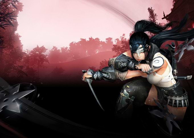 Ninja Warrior with Swords and Shurikens
