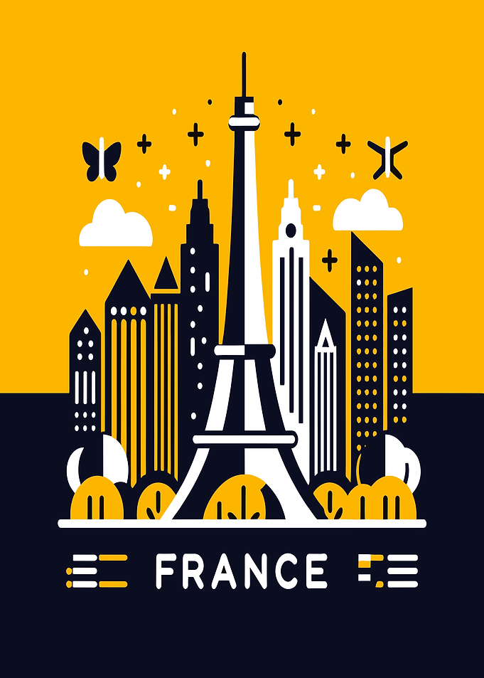 Eiffel Tower Cityscape with France Text