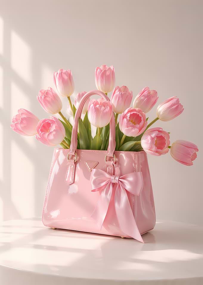 Pink Tulips in a Pink Handbag